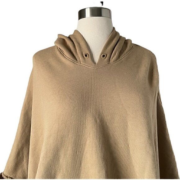 ATM Oversize Hooded Poncho Tan Cotton Pullover One Size - Picture 3 of 8